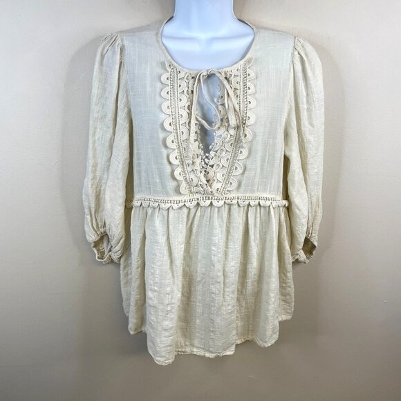Max Studio Tops - Max Studio Cottagecore Boho Crochet Peasant Top Size M Ivory